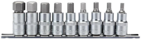 Draper 1/2" Sq. 55mm Long Metric Hexagonal Socket Bit Set (9 Piece)