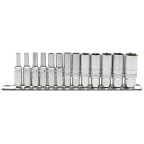 Draper Deep Metric Socket Set on a Metal Rail, 1/4" Sq, Dr (13 Piece)