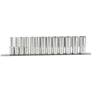 Draper Imperial Deep sockets on a Metal Rail, 1/2" Sq, Dr, (13 Piece)