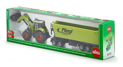 SIKU Claas Axion 850 Tractor with Front Loader, Dolly, and Tipping Trailer Toy - 1:50 Scale | SIKUFARMER Series
