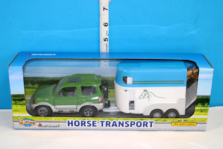 2-Play Die-Cast Mitsubishi with Horse Box & 2 Horses | Pull-Back Action | Interactive Toy Set