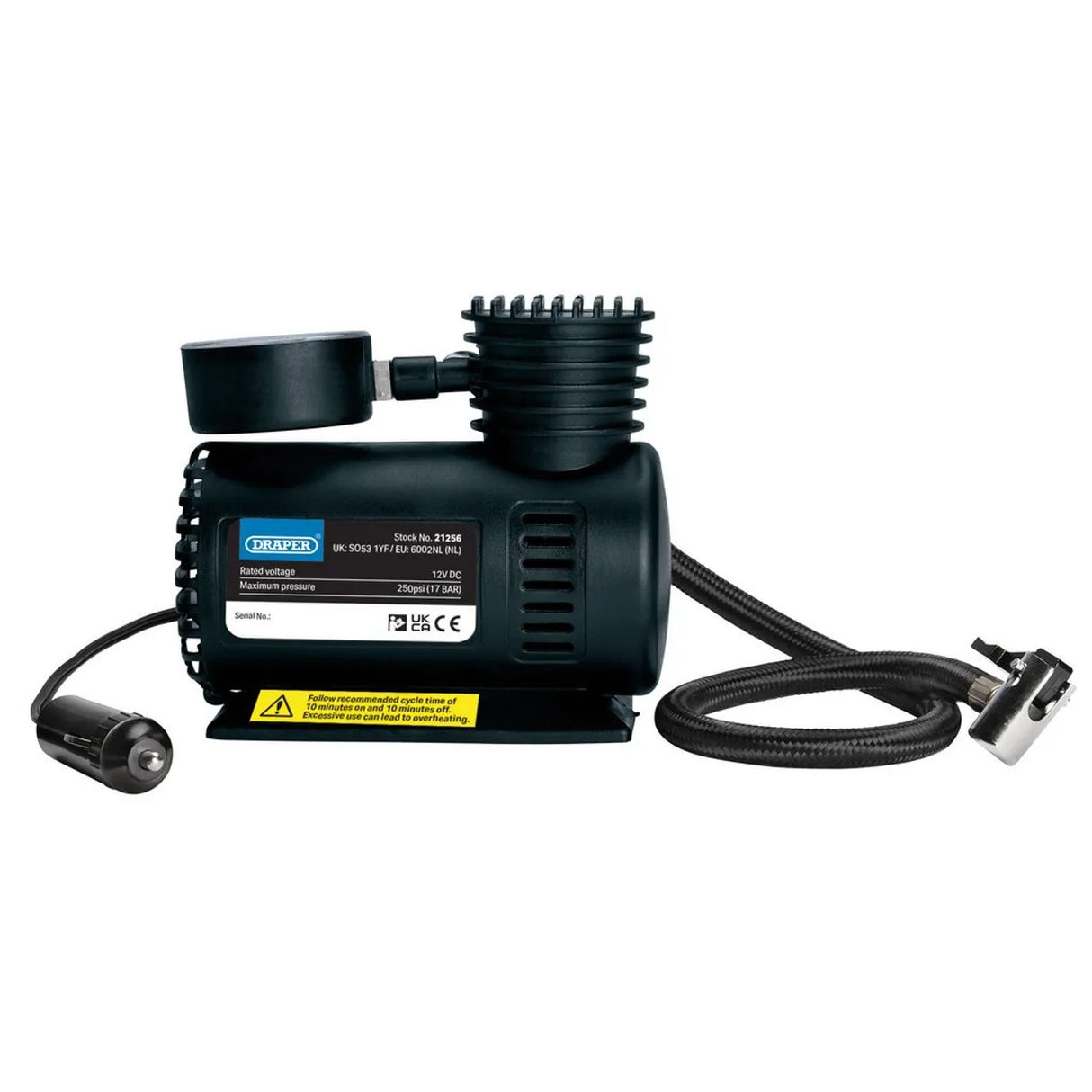 Draper 12V Mini Air Compressor with Dual Analogue Gauge and Accessory Kit