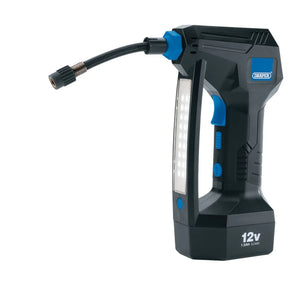 Draper 12V Cordless Air Compressor with Digital LCD Display, LED Lamp, and Emergency SOS