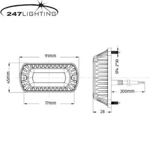 247 LED Directional Warning Light Amber - 9W, 10 Flash Patterns, IP6K9K Rated - CA 6082