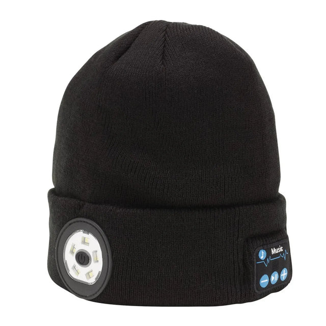 Draper Smart Wireless Rechargeable Beanie with LED Head Torch and USB Charging Cable, Black, One Size (28346)