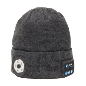 Draper Smart Wireless Rechargeable Beanie with LED Head Torch and USB Charging Cable, Grey, One Size (28351)