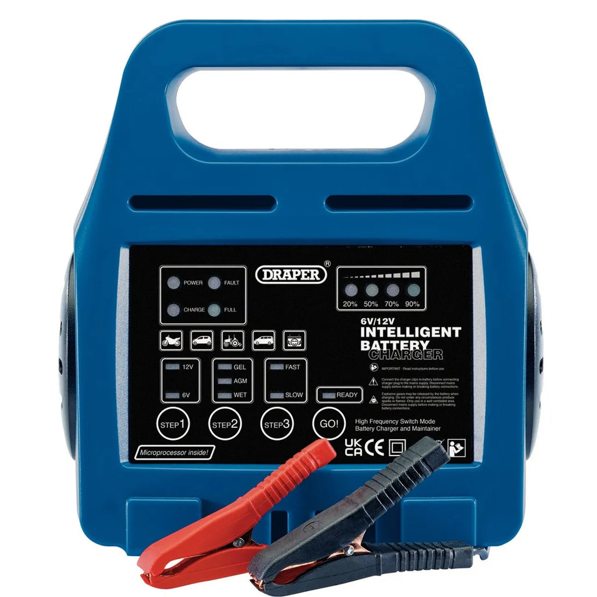 Draper 6/12V Intelligent Battery Charger (33861) | Automatic High-Frequency Charger for Wet, AGM, Gel Batteries