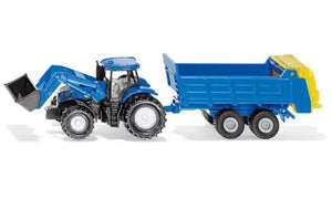 SIKU 1:87 Scale New Holland Tractor with Front Loader & Manure Spreader - Durable & Safe