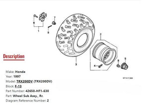 Honda TRX200DV Rear Wheel Assembly | 42650-HF1-630 - OEM Replacement for TRX200DV (1997)