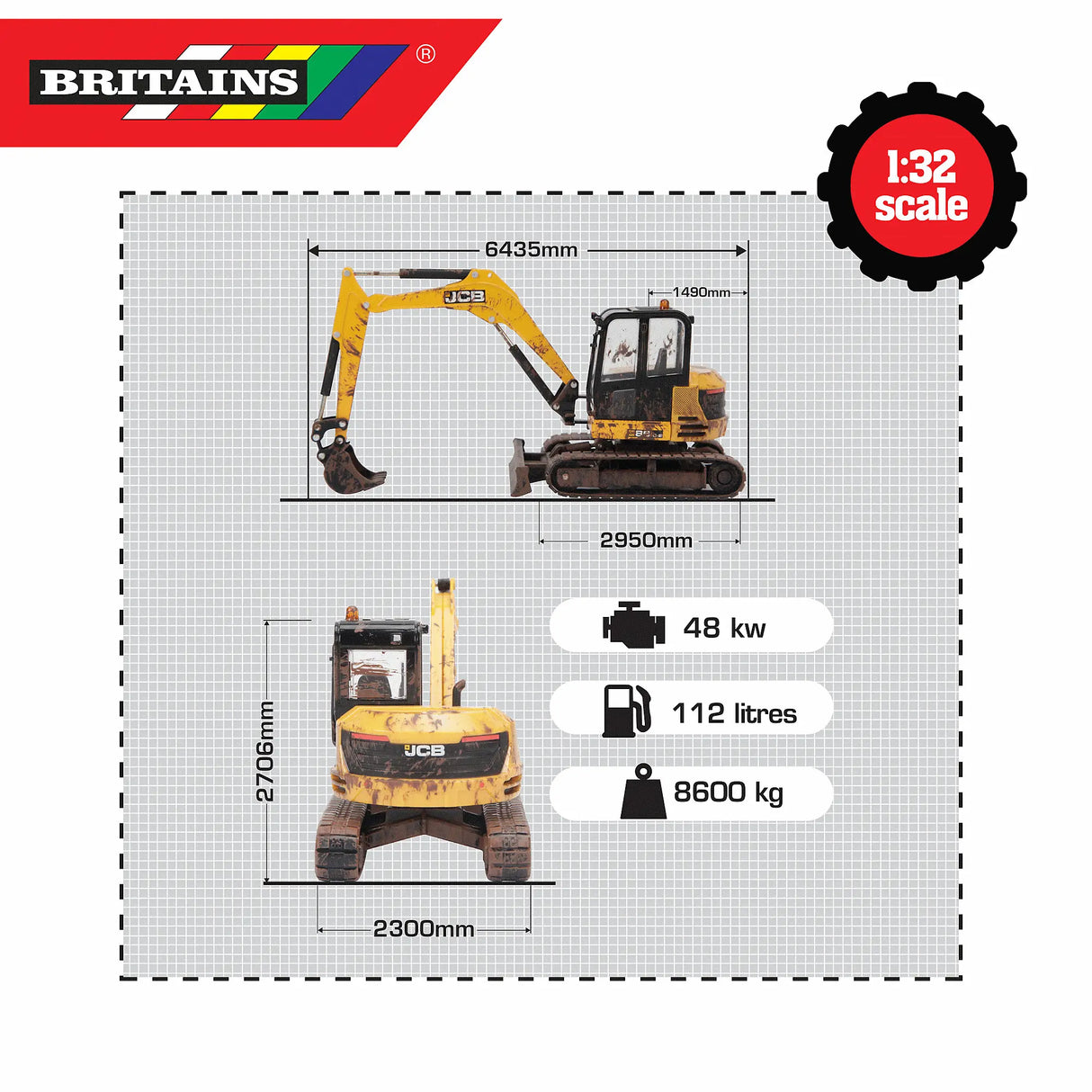 Britains Muddy JCB Midi Excavator 1:32 Scale Model 43279