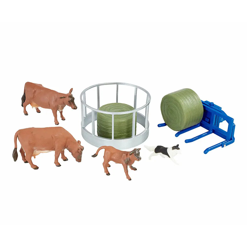 Britains Metallic Olive Green Valtra Playset with Cow Feeder & Bale Lifter - 1:32 Scale Farm Model 43323