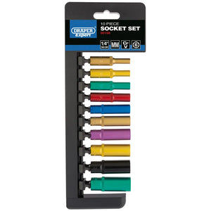 Draper Metric Coloured Deep Socket Set 1/4" Sq. Dr. (10 Piece)
