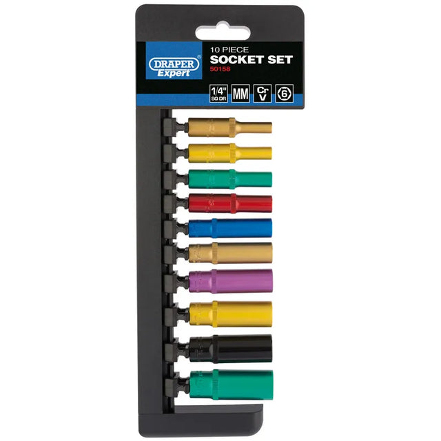 Draper Metric Coloured Deep Socket Set 1/4" Sq. Dr. (10 Piece)
