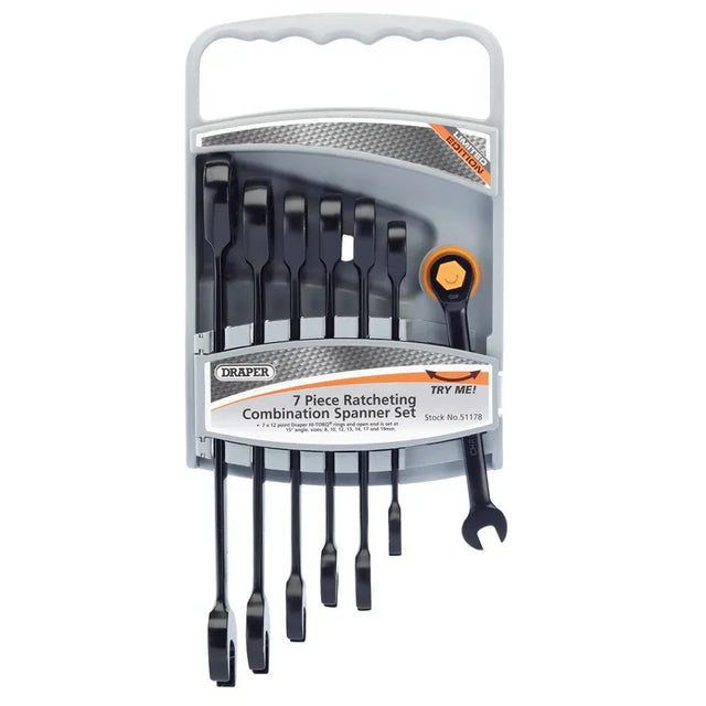 Draper Hi-Torq Metric Ratcheting Combination Spanner Set 7 Piece