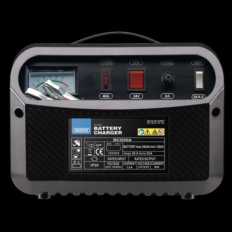 Draper 12/24V Battery Charger, 25-30A - For Lead Acid Batteries Up to 350Ah