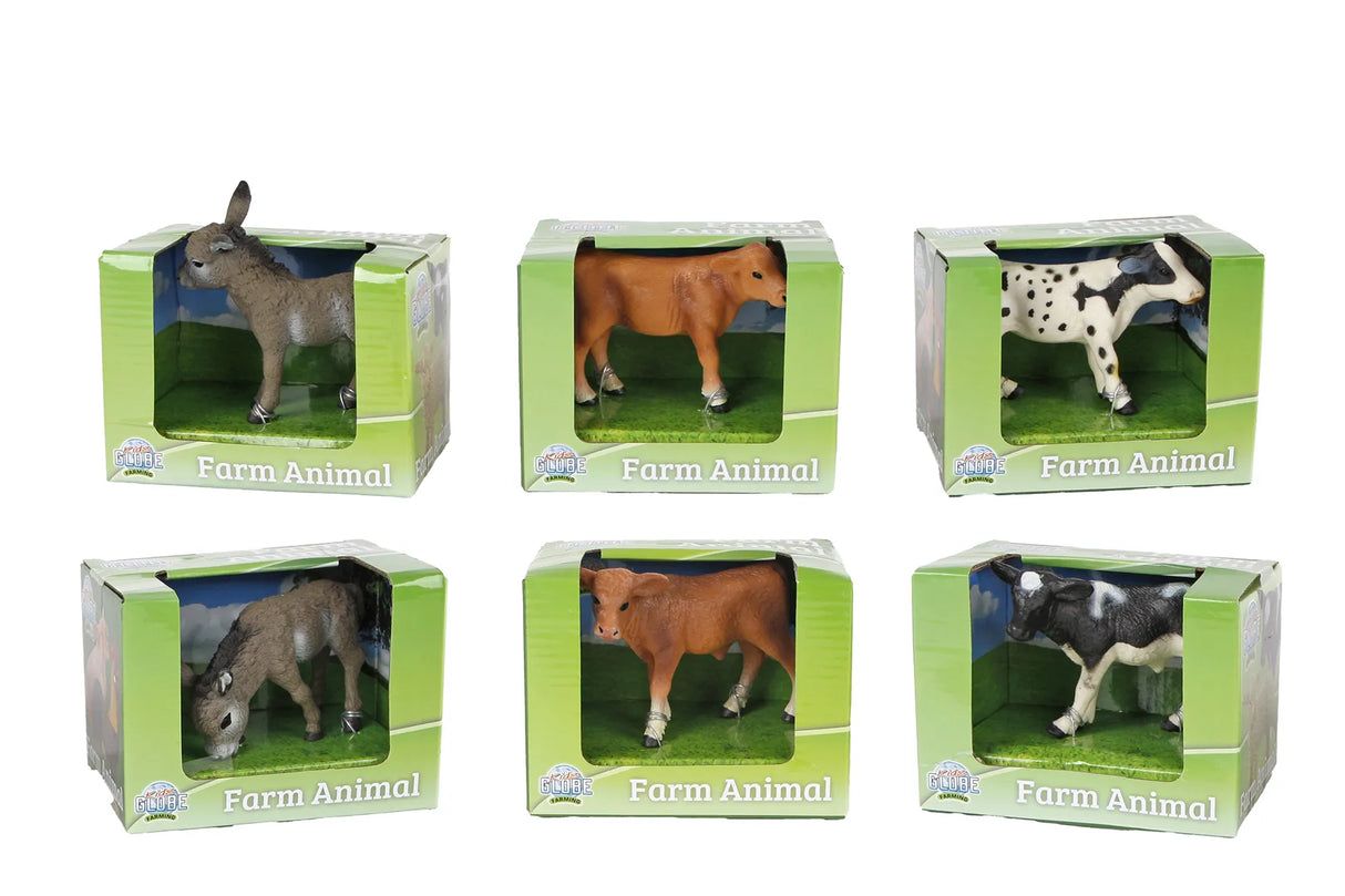 Kids Globe Assorted Animals Donkey, Black & White Cow, Brown Cow