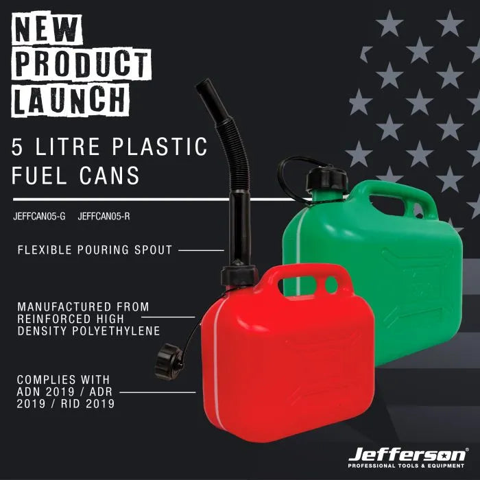 Jefferson 5L Red Plastic Fuel Can with Flexible Spout