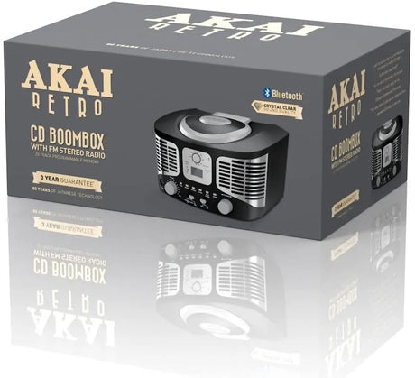 AKAI Retro Bluetooth CD Boombox with FM Radio - Black