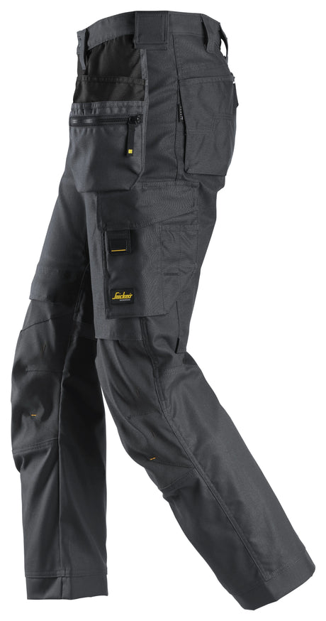 Snickers 6224 AllroundWork Canvas+ Stretch Work Trousers Grey with Holster Pockets | Durable Construction Workwear