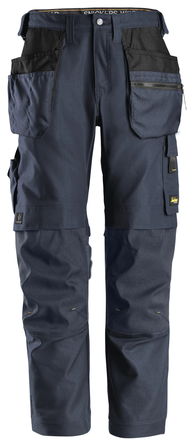 Snickers 6224 AllroundWork Canvas+ Stretch Work Trousers with Holster Pockets - Navy, Heavy-Duty Construction Workwear