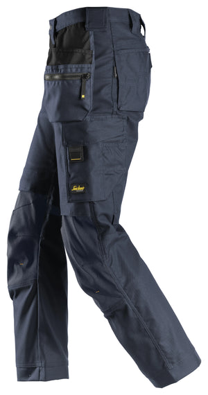 Snickers 6224 AllroundWork Canvas+ Stretch Work Trousers with Holster Pockets - Navy, Heavy-Duty Construction Workwear