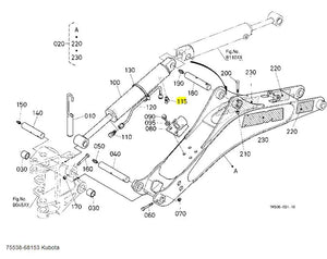 75538-68153 Kubota Elbow 45 - Genuine OEM Hydraulic Fitting