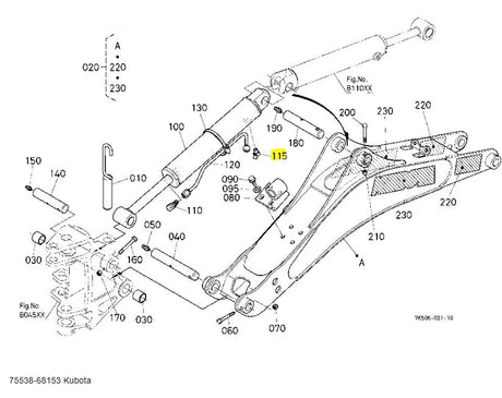 75538-68153 Kubota Elbow 45 - Genuine OEM Hydraulic Fitting
