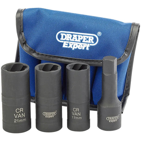 Draper Wheel Nut Double Impact Socket Kit, 1/2" Sq. Dr. (4 Piece)