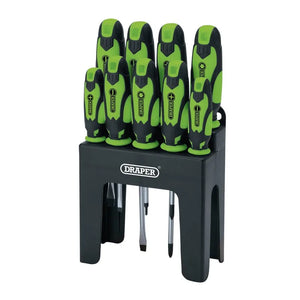 Draper Soft Grip Screwdriver Set Green (9 Piece)