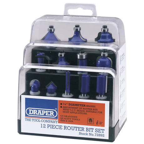 Draper 1//4" TCT Router Bit Set (12 Piece)