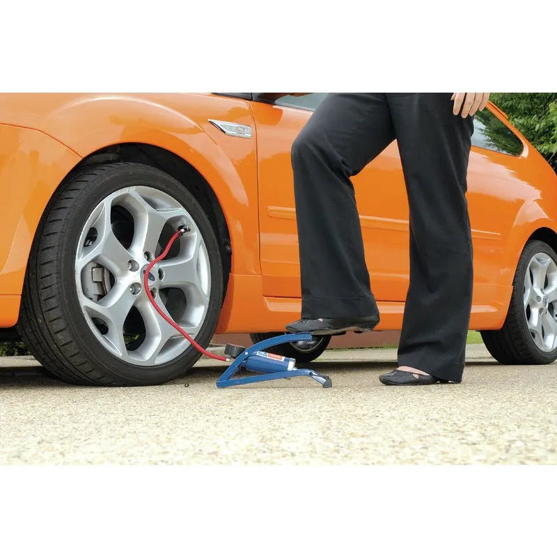 Draper Single Cylinder Foot Pump with Pressure Gauge