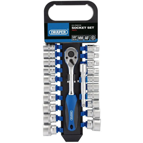 Draper 3/8" Sq. Dr. Combined MM/AF Socket and Ratchet Set (22 Piece)