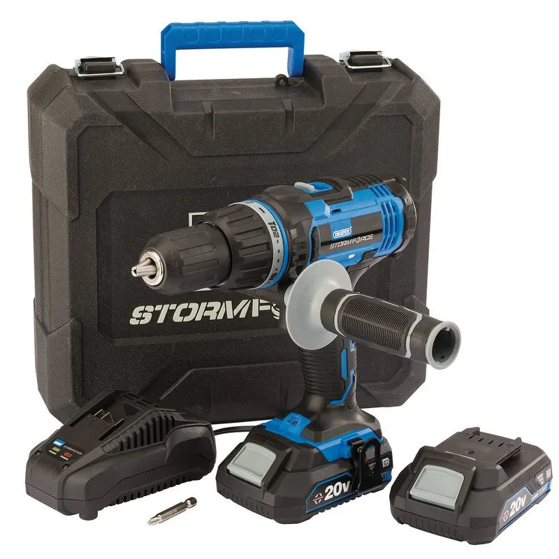 Draper Storm Force 20v Combi Drill with 2 X 2.0 Ah Batteries and Charger