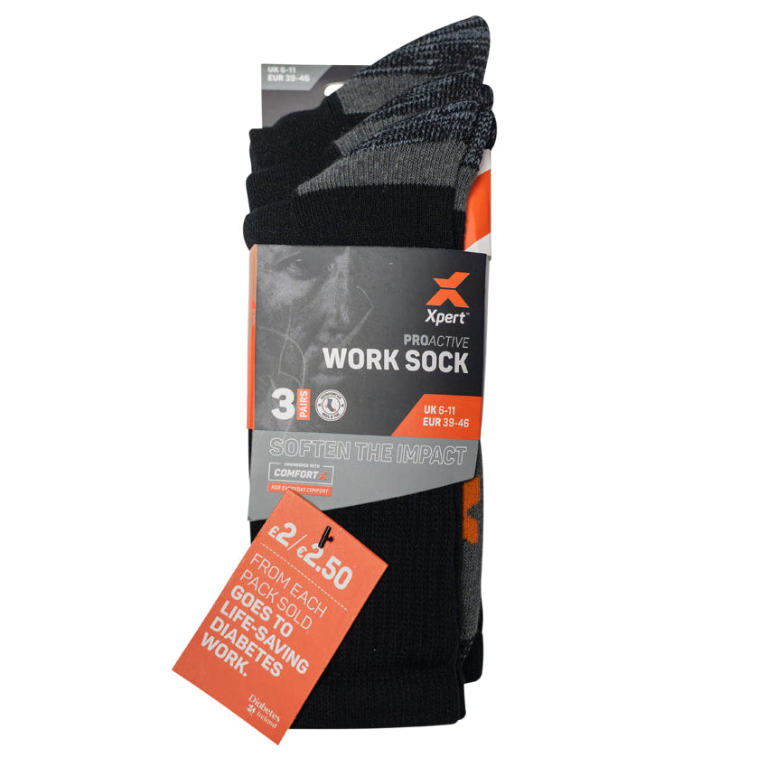 Xpert Pro Active Work Socks 3 Pack Black