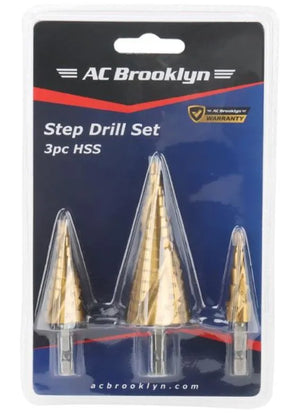 AC Brooklyn 3-Piece Large Step Drill Bit Set - Precision Drilling for Metal, Wood, and Plastic