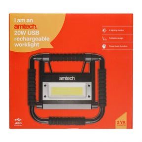 Amtech COB Work Light 20W | USB Rechargeable | 4 Lighting Modes