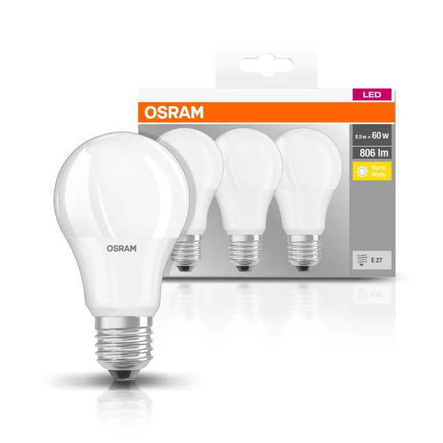 Osram LED Base Classic A 60 8.5W 827 Frosted E27 3 Pack