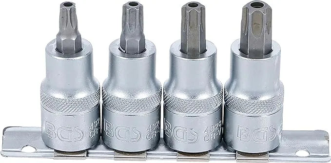 BGS 8885 Bit Socket Set, 12.5 mm (1/2") Drive, T-Star Tamperproof (Torx) T40 - T55, 4 pcs