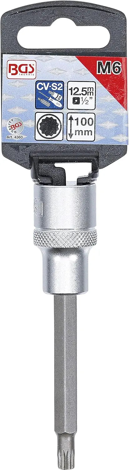 BGS 4360 Bit Socket, 100mm Length, 1/2" Drive, Spline (XZN) M6 | Chrome Vanadium Steel
