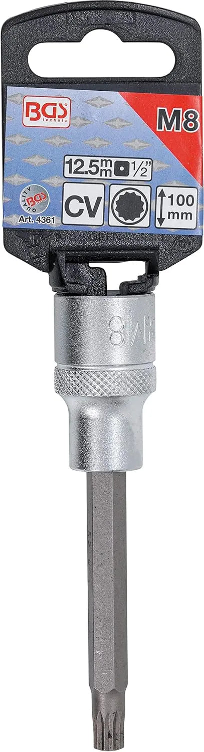BGS 4361 Bit Socket, 100mm Length, 1/2" Drive, Spline (XZN) M8 | Chrome Vanadium Steel