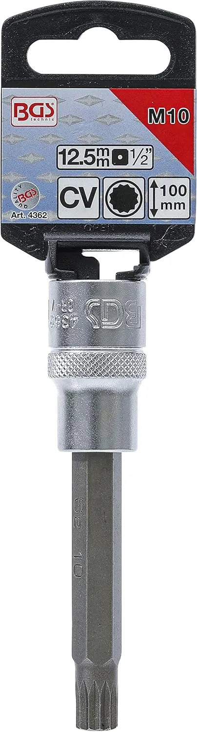 BGS 4362 Bit Socket, 100mm Length, 1/2" Drive, Spline (XZN) M10 | Chrome Vanadium Steel