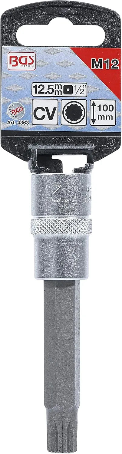 BGS 4363 Bit Socket, 100mm Length, 1/2" Drive, Spline (XZN) M12 | Chrome Vanadium Steel