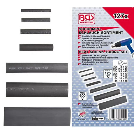 Shrink Tube Assortment - Black, 127 pcs