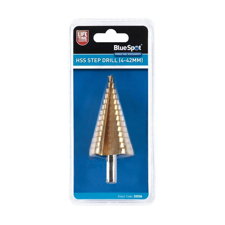 BlueSpot Step Drill 4-42mm - HSS Titanium Coated Precision Drill Bit