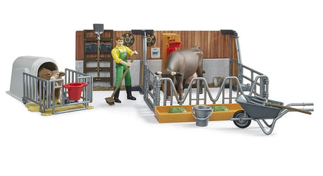Bruder Cow and Calf Barn with Farmer