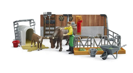Bruder Cow and Calf Barn with Farmer
