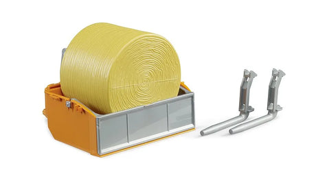 Bruder Tractor Transport Box with Single Bale Handler & Round Bale - Universal Rear Attachment