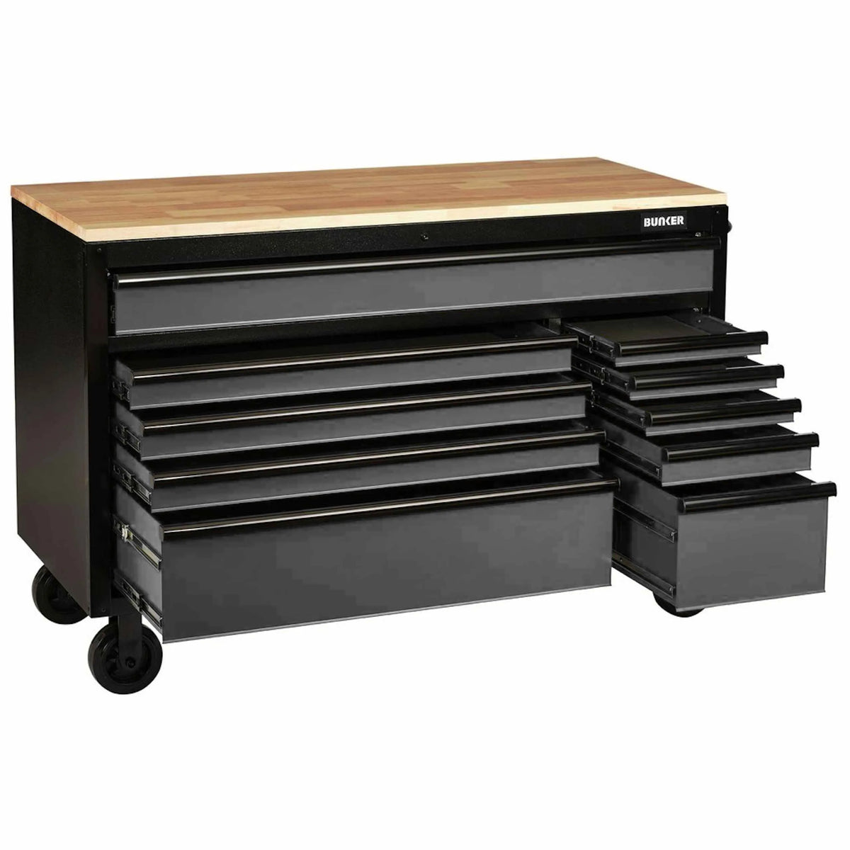 Bunker 10 Drawer Workbench Roller Tool Cabinet 56" Light Grey