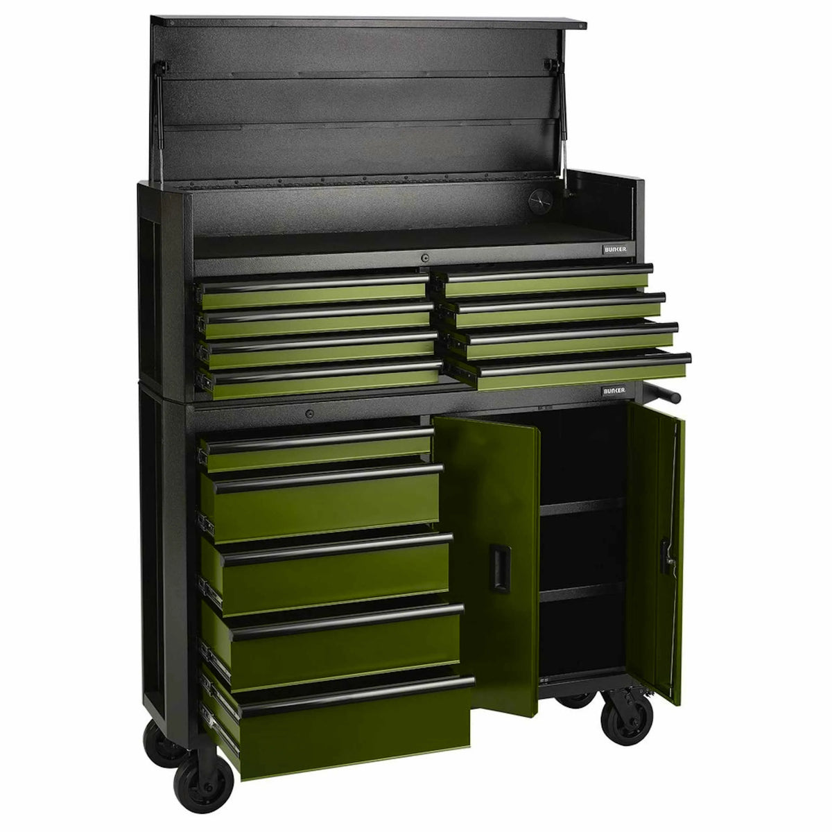 BUNKER 13 Drawer Combined Roller Cabinet and Tool Chest 52" Green