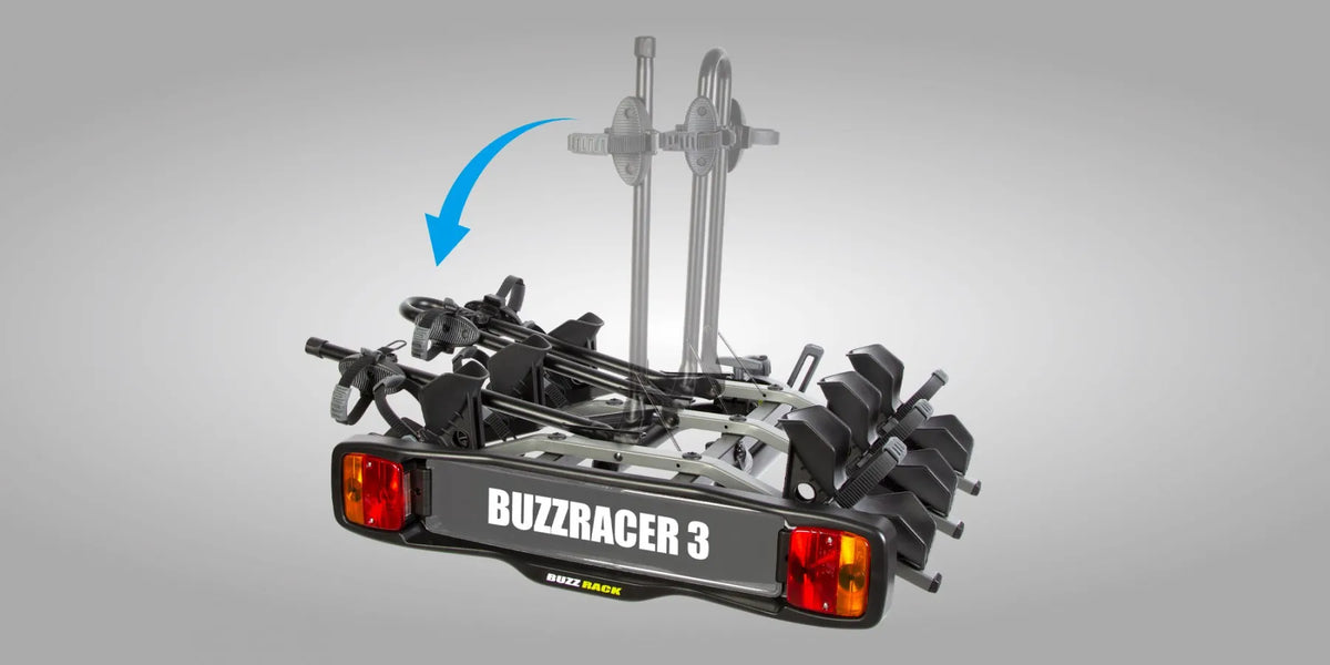 Buzzrack Buzzracer 3 Bike Tow Bar Bike Rack - 3-Bike Capacity - Tilting Design